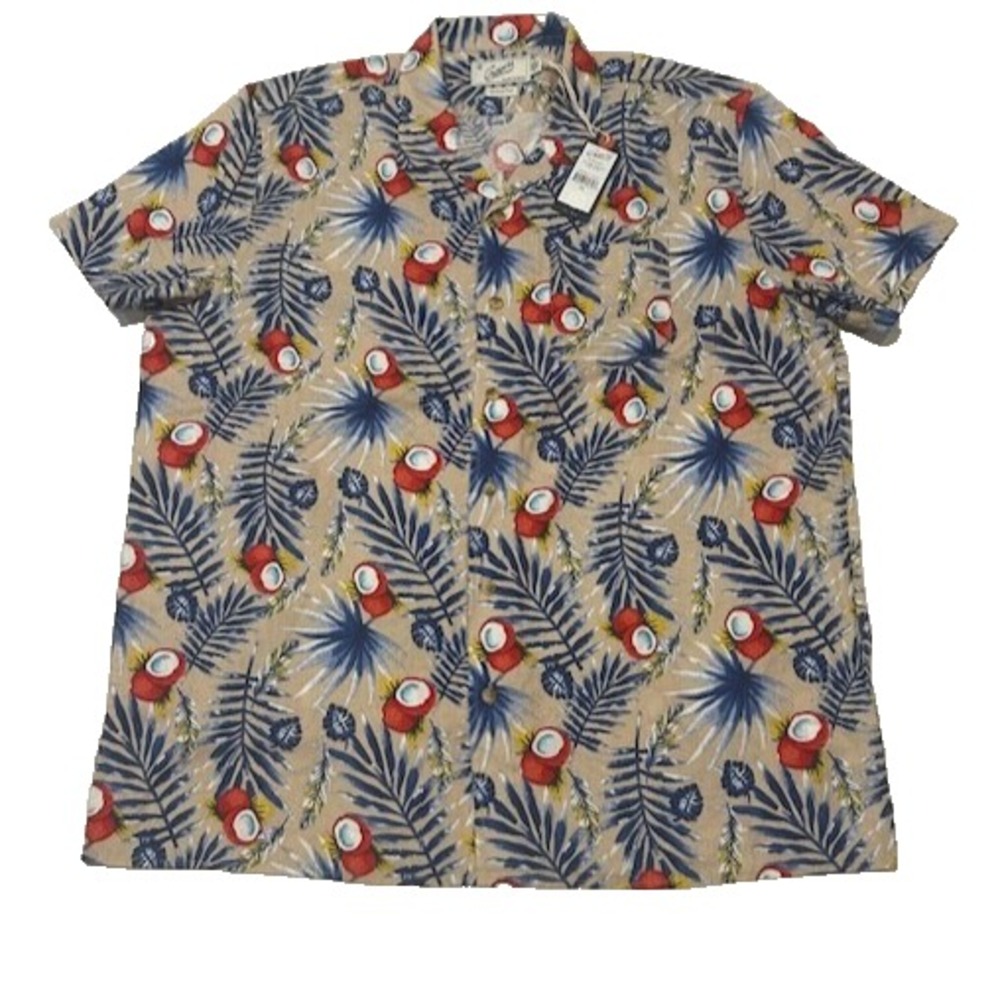 Grayers Mens Hawaiian‎ Camp Cotton Shirt Midnight Tropic Coconut Palms NWT - XL